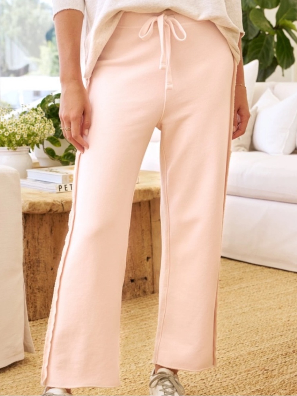 Frank & Eileen Bella Cotton Fleece Wide Leg Sweatpant Vintage Rose Pink Small